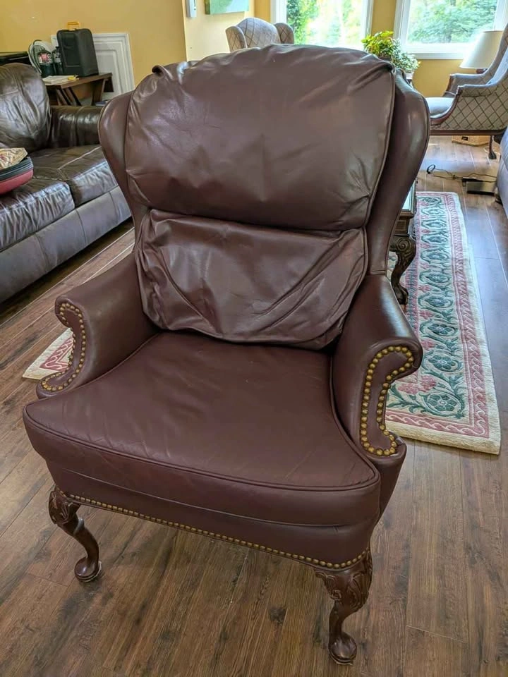 Burgundy Leather Wingback Armchair with Nailhead Trim - photo 3