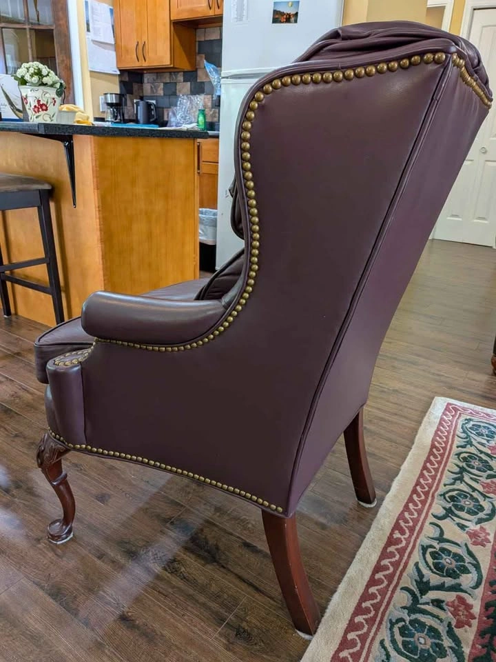 Burgundy Leather Wingback Armchair with Nailhead Trim - photo 4