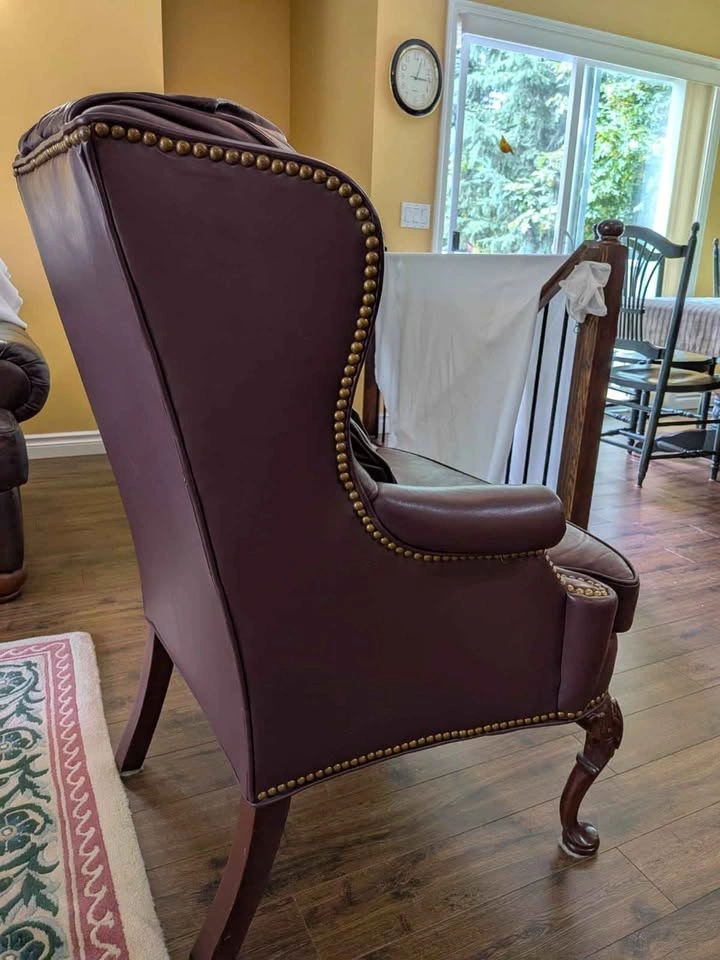 Burgundy Leather Wingback Armchair with Nailhead Trim - photo 5