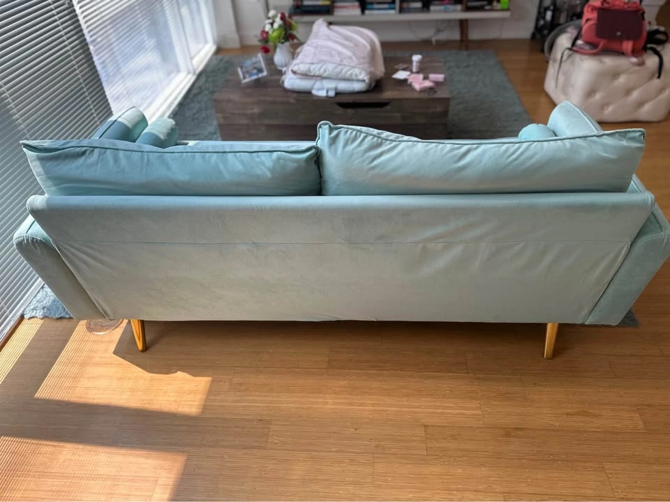 Light green / teal sofa with cushion back, arm rest, seat cushio - photo 2
