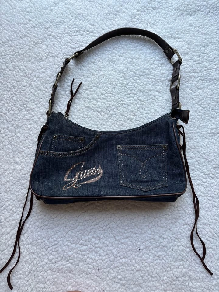 Guess Vintage Y2K Denim with Suede Side Fringes Studded Bag - photo 2