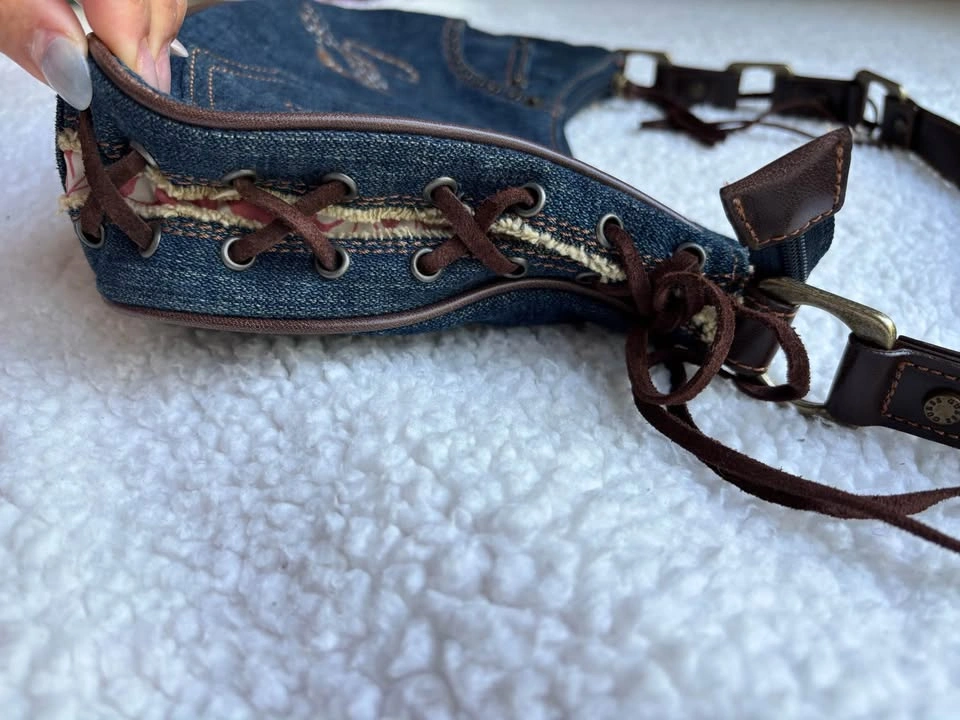 Guess Vintage Y2K Denim with Suede Side Fringes Studded Bag - photo 5