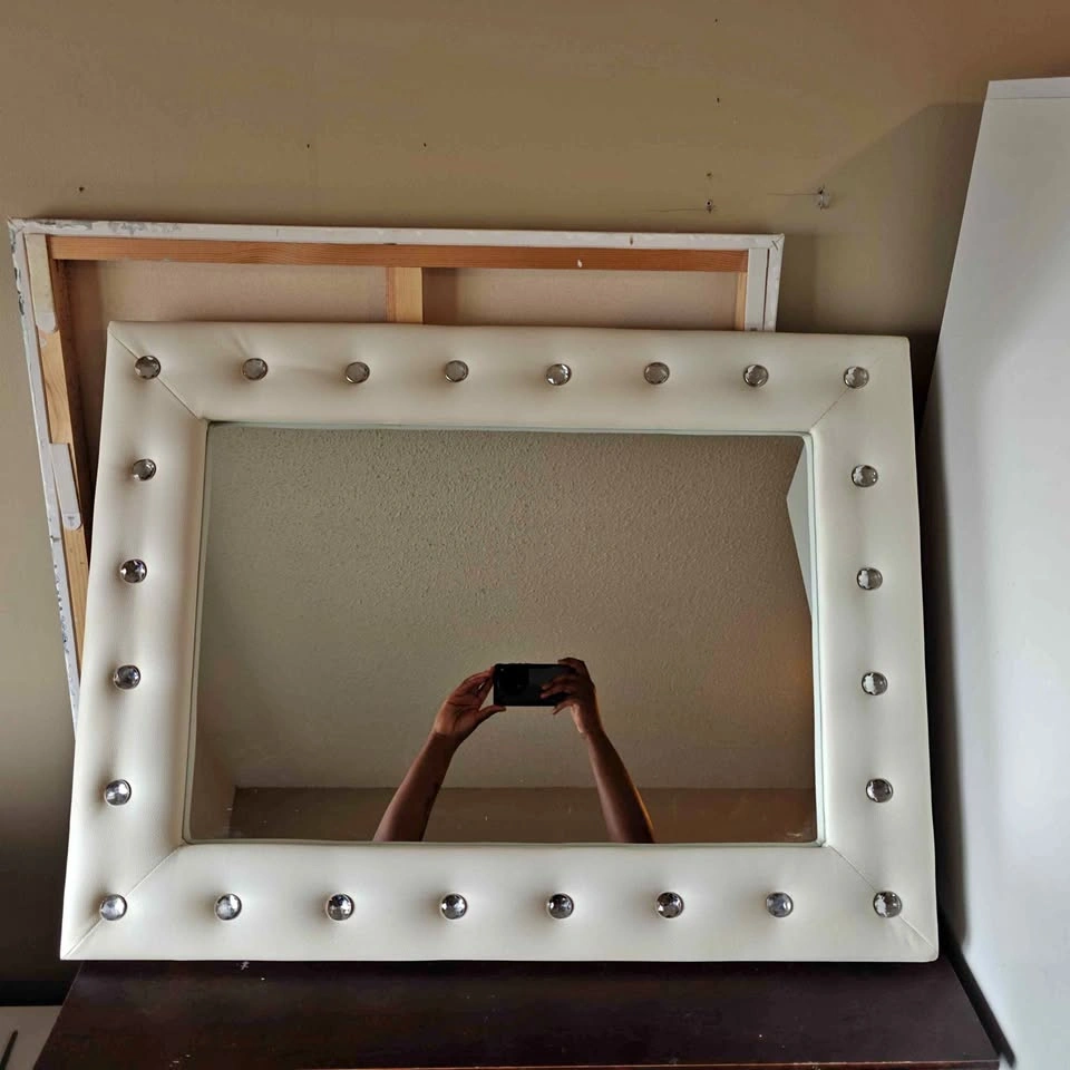 23.75" x 31.5" White Pleather Mirror with Jewels