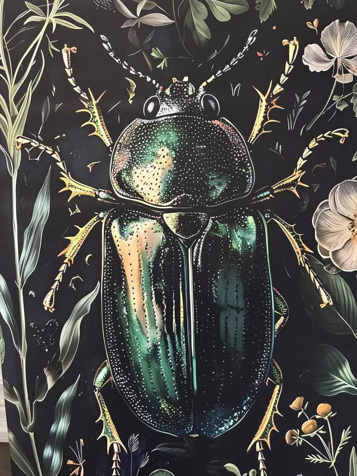 Green Beetle Botanical Canvas Wall Art-Ready To Hang image indicator(2)