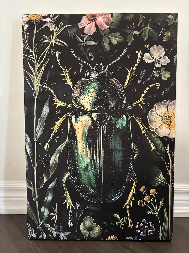 Green Beetle Botanical Canvas Wall Art-Ready To Hang image indicator(3)