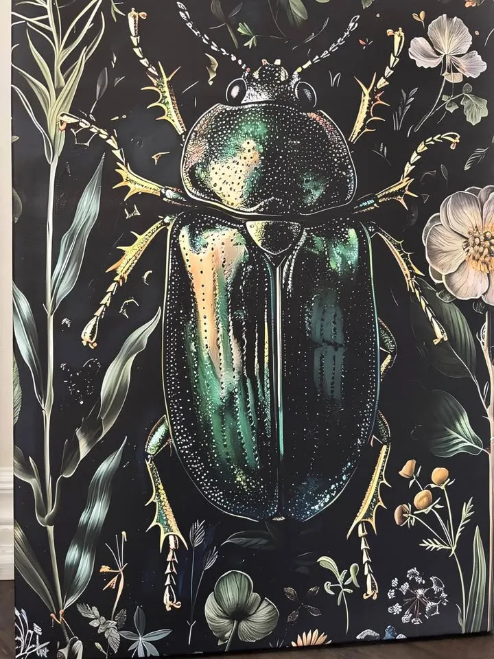 Green Beetle Botanical Canvas Wall Art-Ready To Hang image indicator(4)