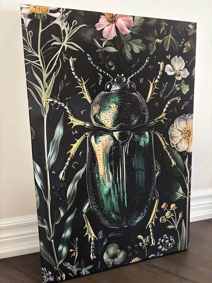 Green Beetle Botanical Canvas Wall Art-Ready To Hang image indicator(8)