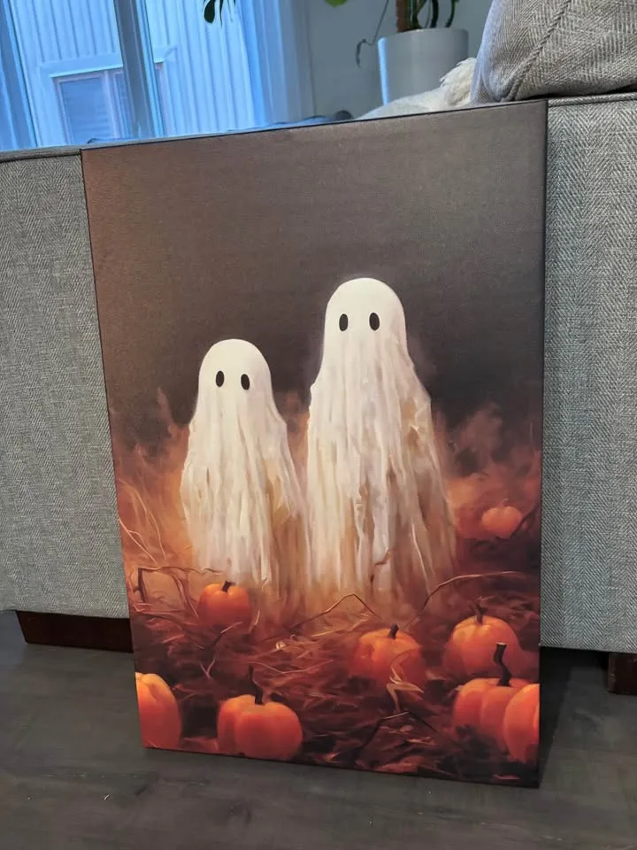 Spooky Ghost Couple Canvas Wall Art Ready To Hang image indicator(3)