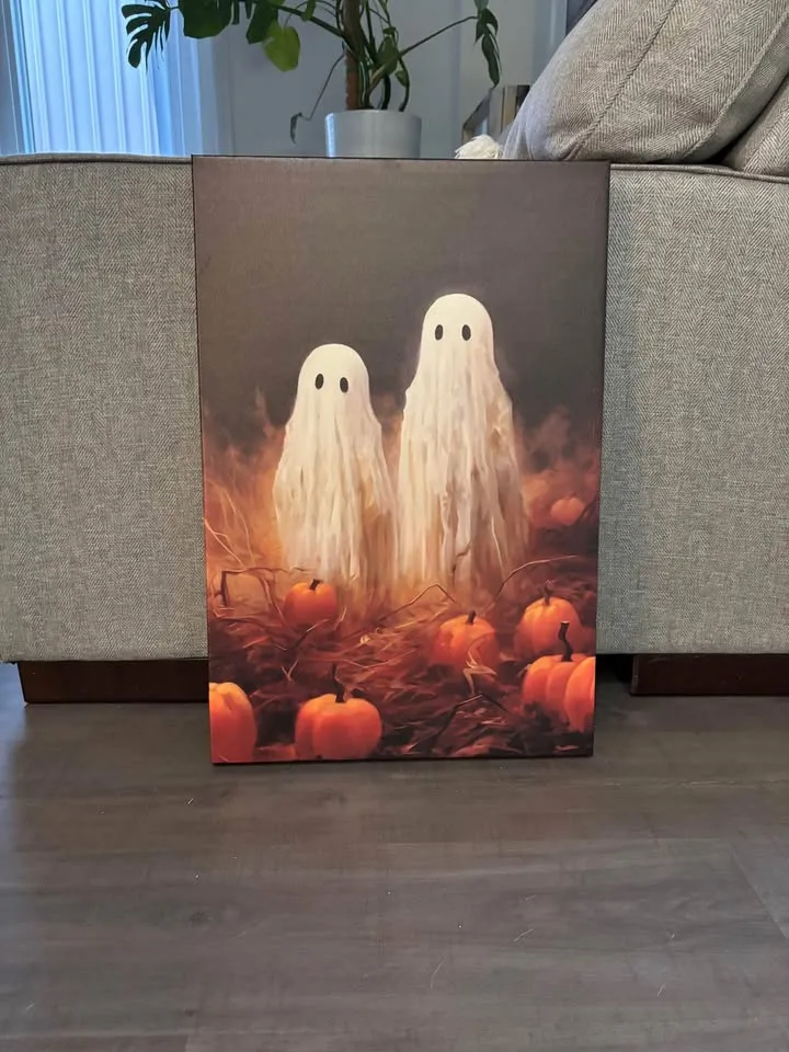 Spooky Ghost Couple Canvas Wall Art Ready To Hang image indicator(4)