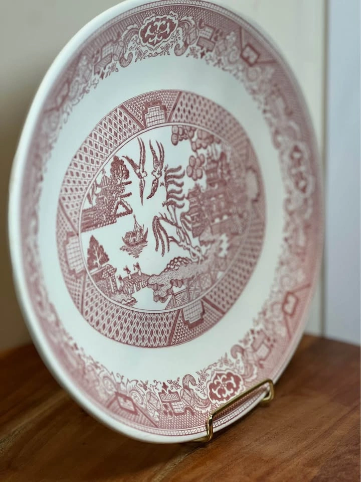 Vintage Pink Willow Oval Serving Platter - Red/Pink Transferware - photo 2