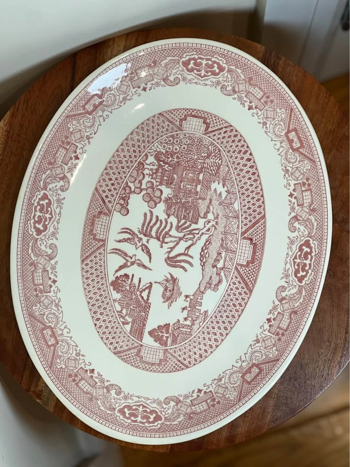 Vintage Pink Willow Oval Serving Platter - Red/Pink Transferware - photo 4