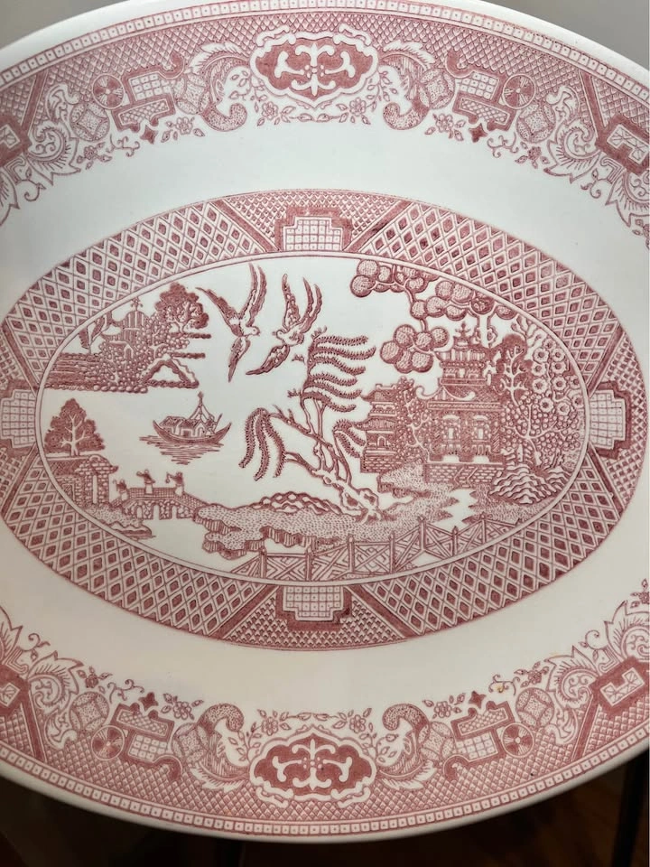 Vintage Pink Willow Oval Serving Platter - Red/Pink Transferware - photo 5
