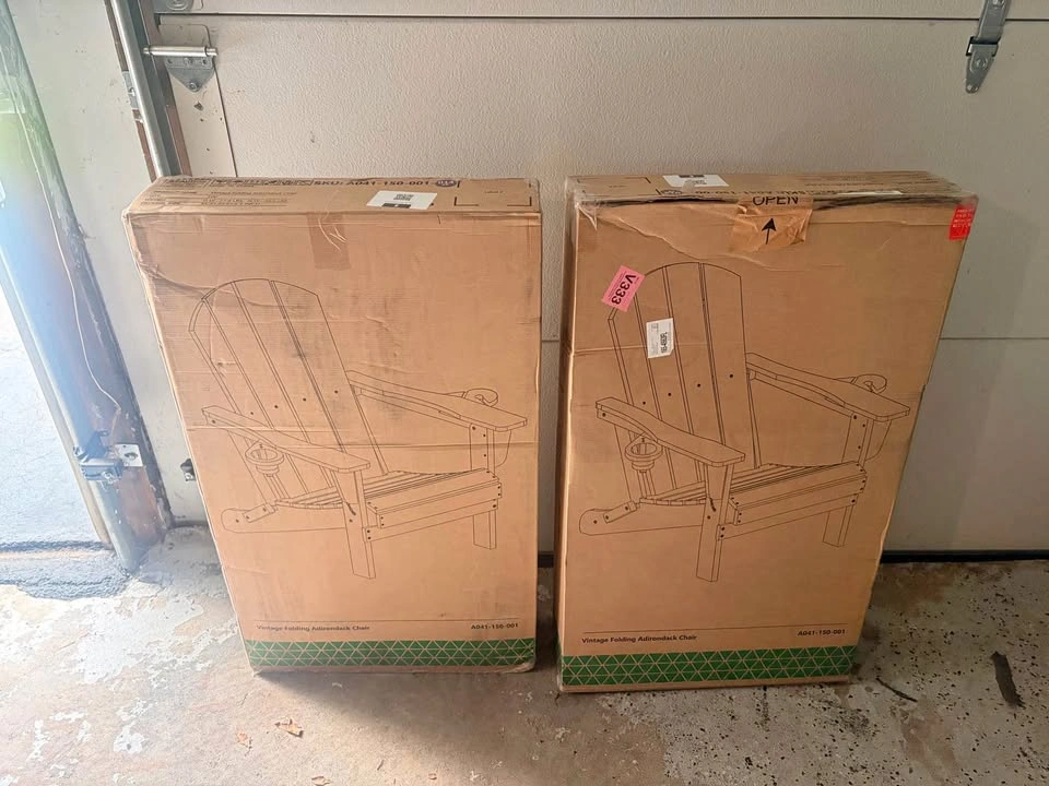 NEW IN BOX – HDPE Folding Adirondack Chairs with Cup Holder