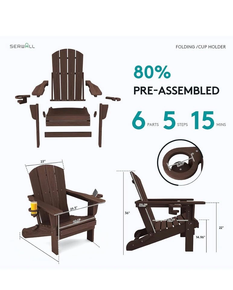 NEW IN BOX – HDPE Folding Adirondack Chairs with Cup Holder - photo 5