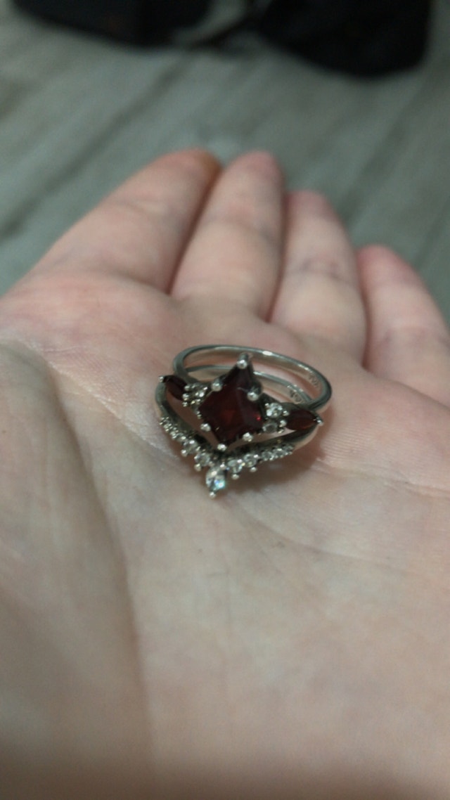 Stirling Silver Wedding Rings Dual Band Inlaid Gemstones Size 7