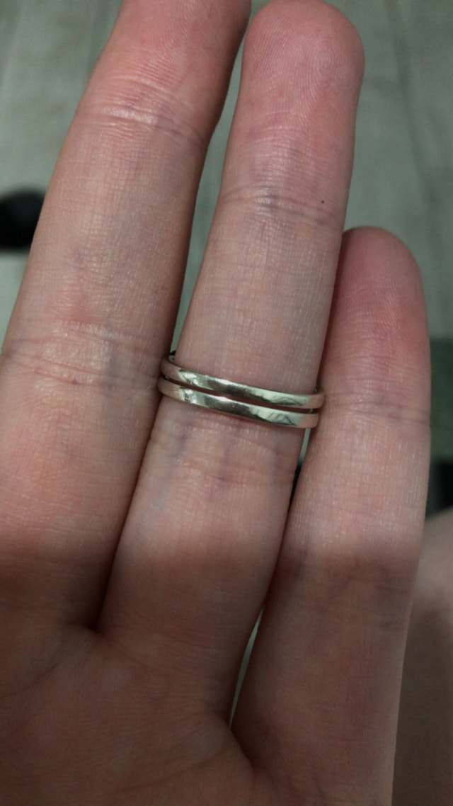 Stirling Silver Wedding Rings Dual Band Inlaid Gemstones Size 7 - photo 2