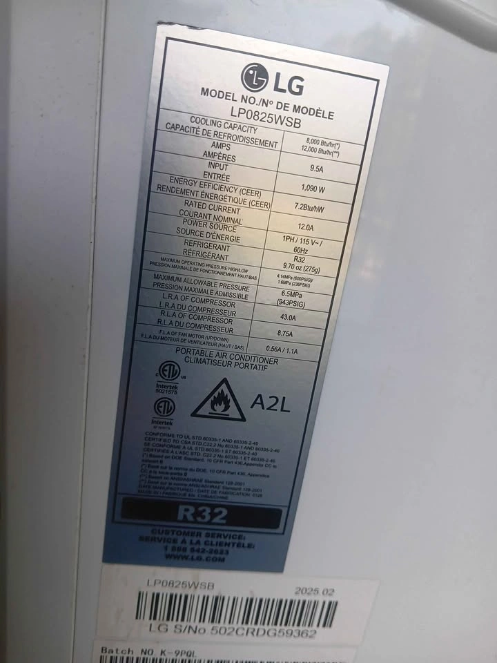 LG LP0825WSB Portable Air Conditioner - photo 3