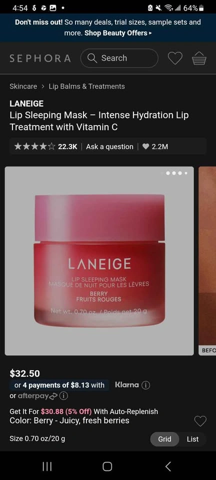 LANEIGE Lip Sleeping Mask – Intense Hydration Lip Treatment