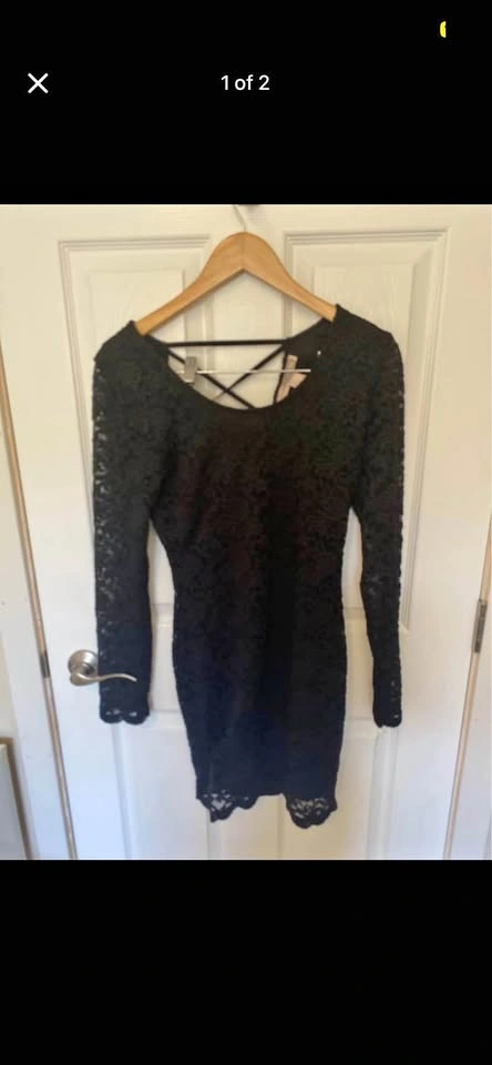 Black Lace Fitted Dress with Open Strappy Back Summer Dress