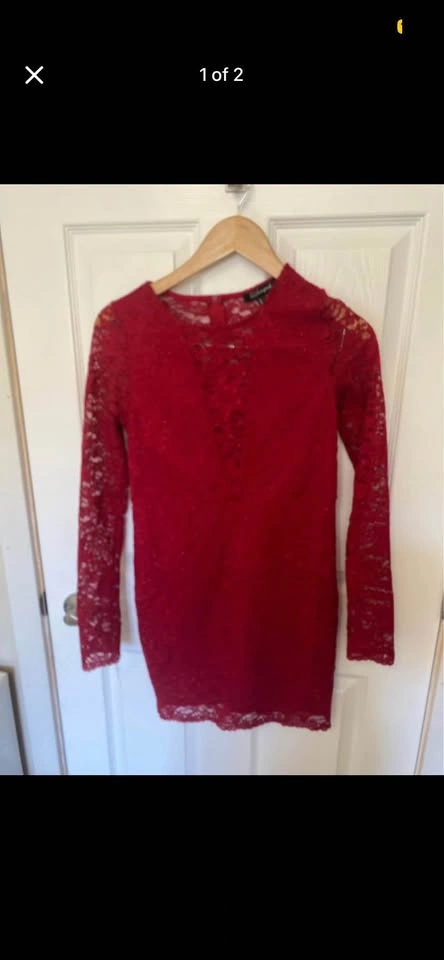 Red Sparkly Fitted Dress With Mesh Back - photo 2