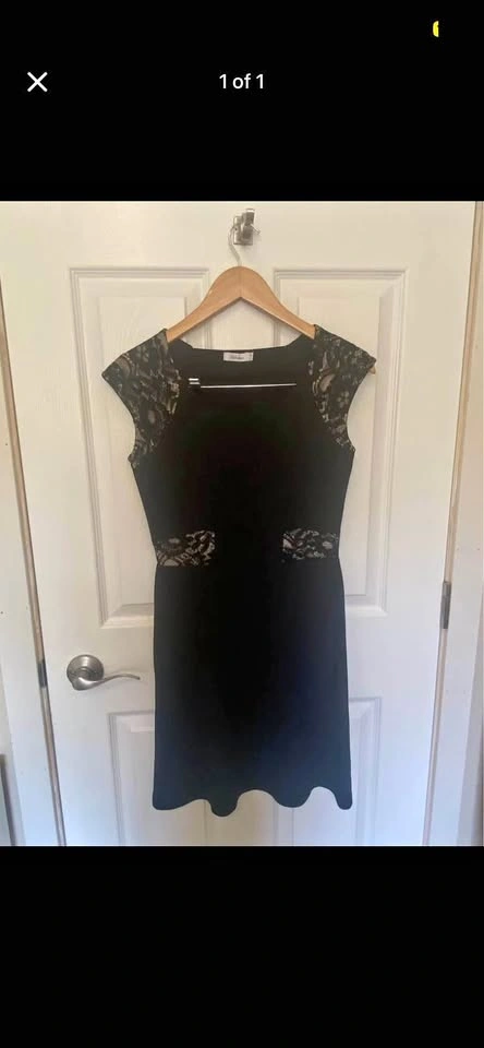 Reitmans Black Sheath dress with tan insets Great for summer