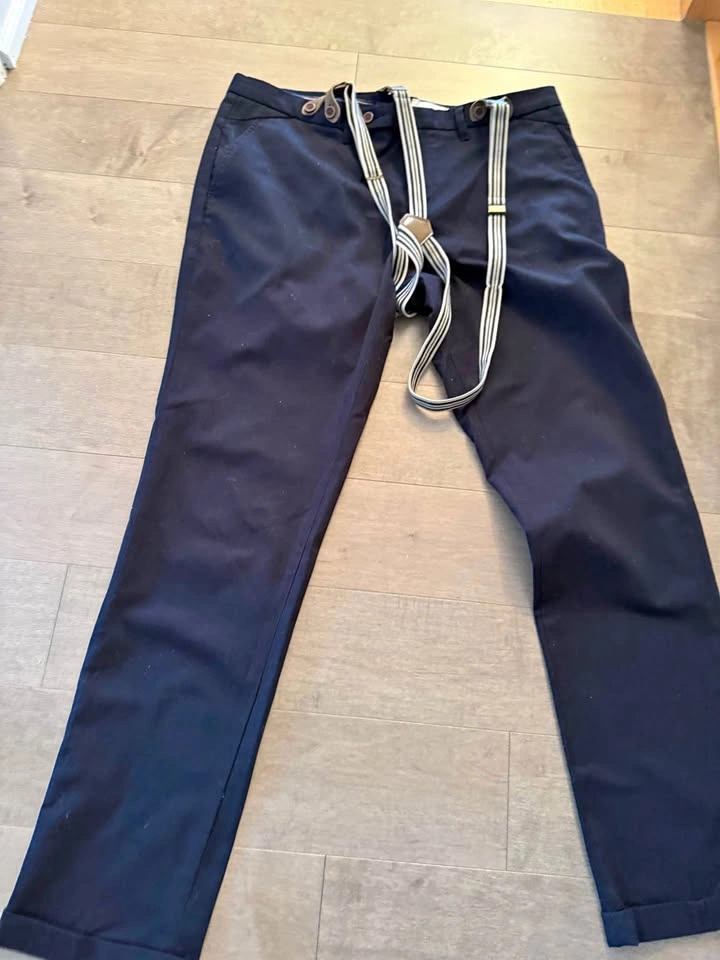 Hayden Navy Blue Trousers with Suspenders