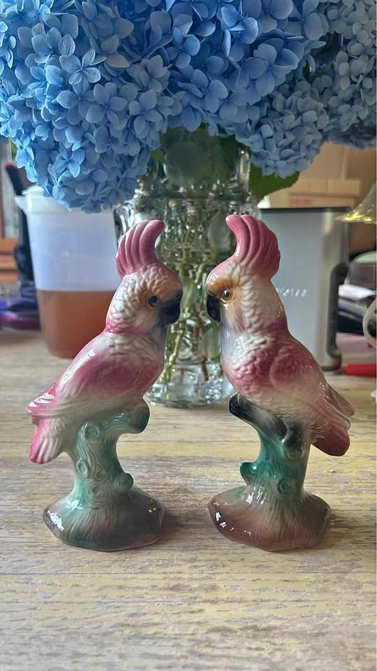 Vintage Pair of Pink Cockatoo Porcelain Bird Figurines – 7” Tall