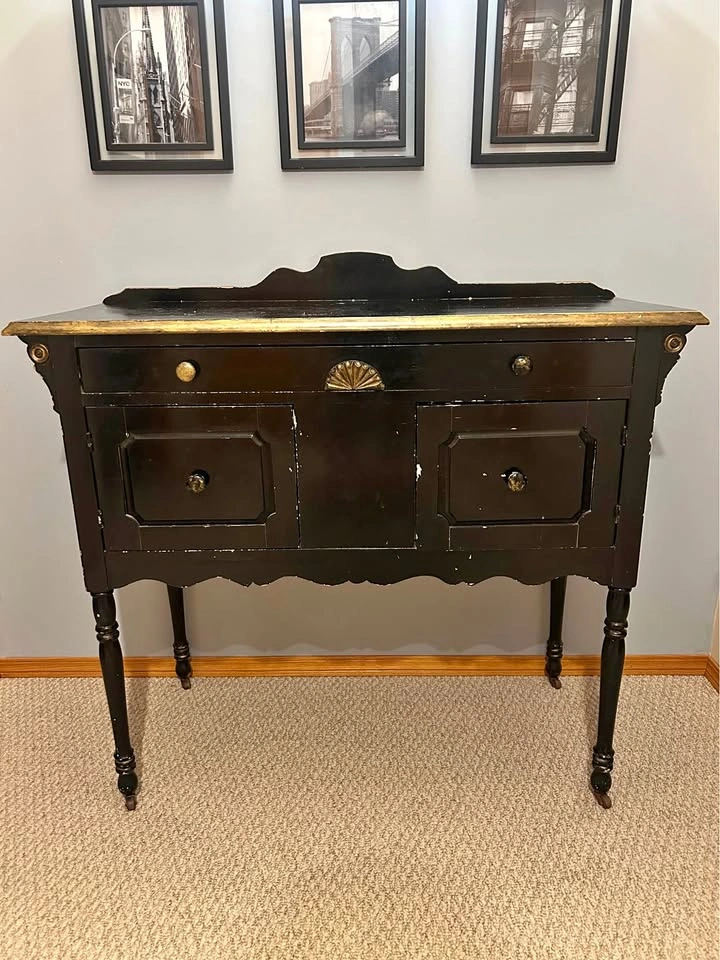 Vintage Black and Gold Sideboard Buffet Cabinet