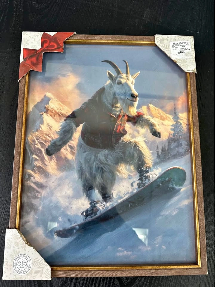 Framed Snowboarding Goat Wall Art