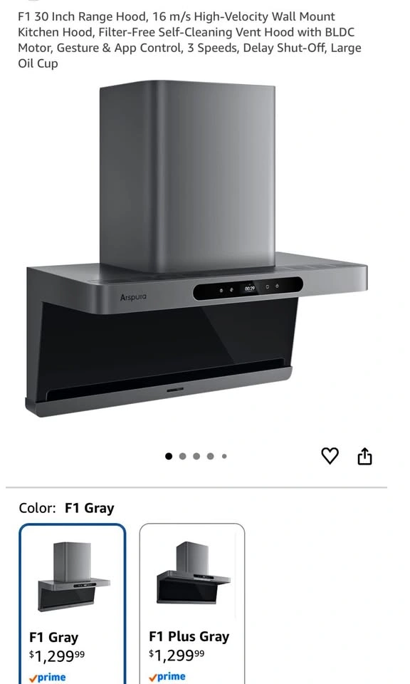 Arspura F1 30 Inch Wall Mount Smart Range Hood