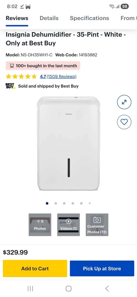 BRAND NEW INSIGNIA DEHUMIDIFIER 35-Pint - photo 2