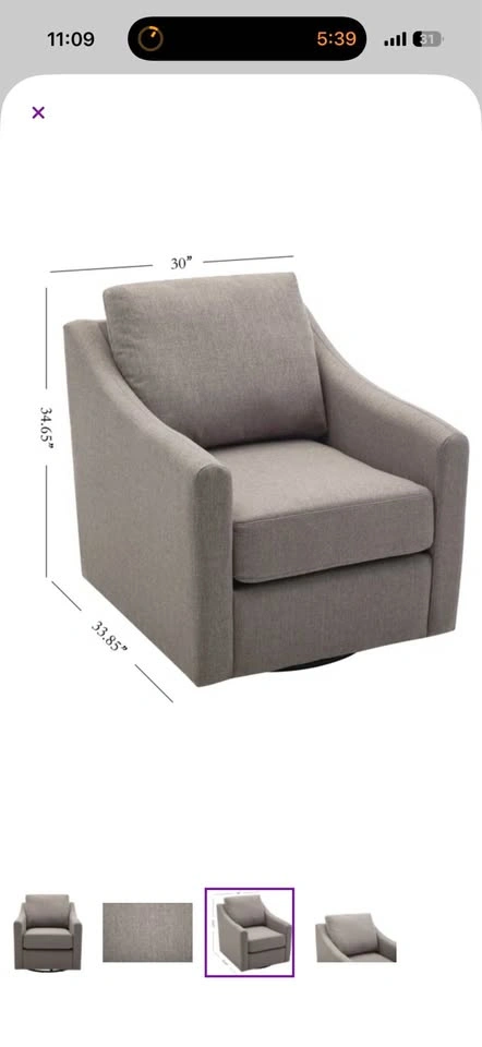 Grey Swivel Armchair 30” wide polyester - photo 2