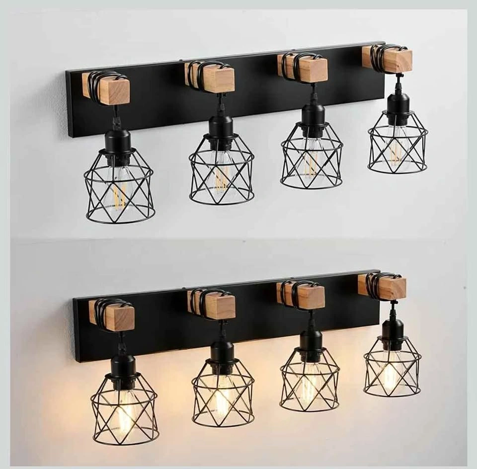 4-Light Bathroom Vanity Light, Black Industrial Wall Fixture
