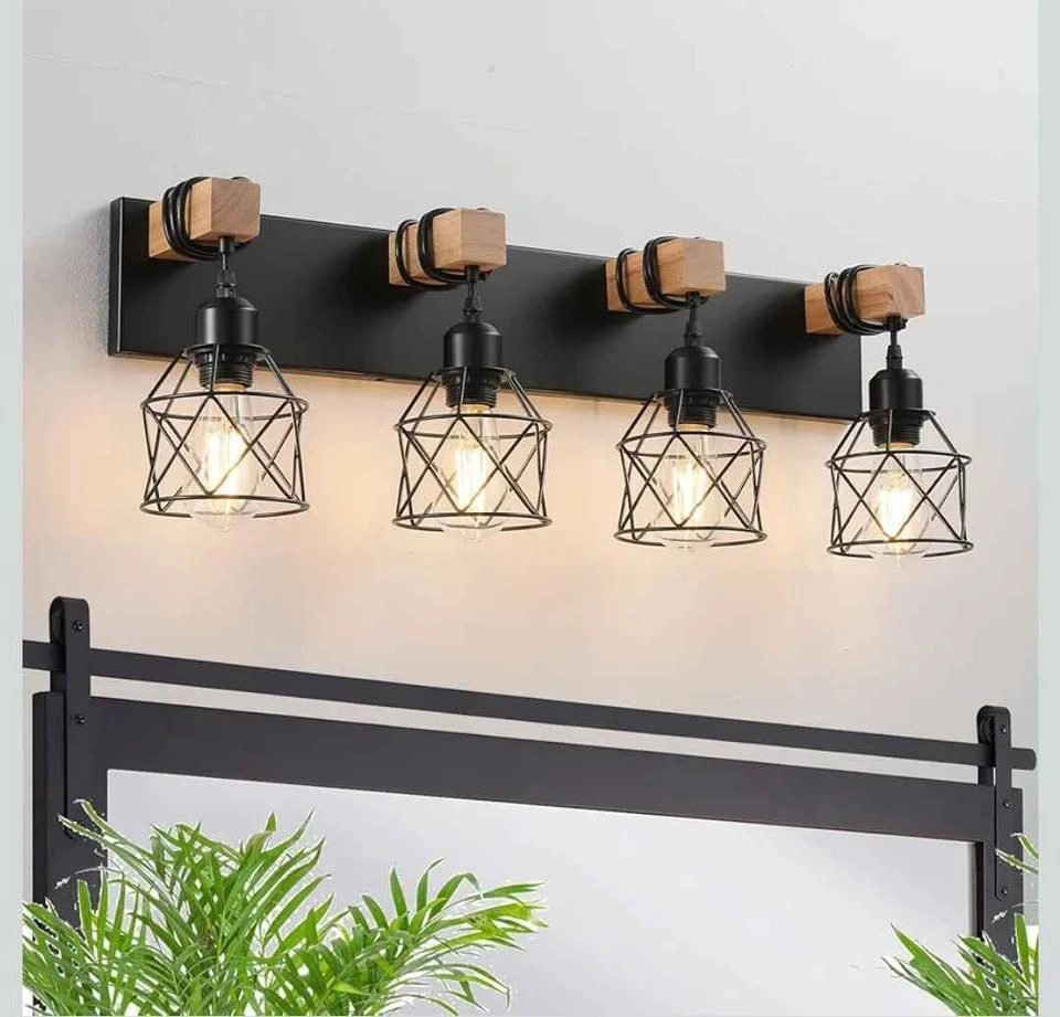 4-Light Bathroom Vanity Light, Black Industrial Wall Fixture - photo 2