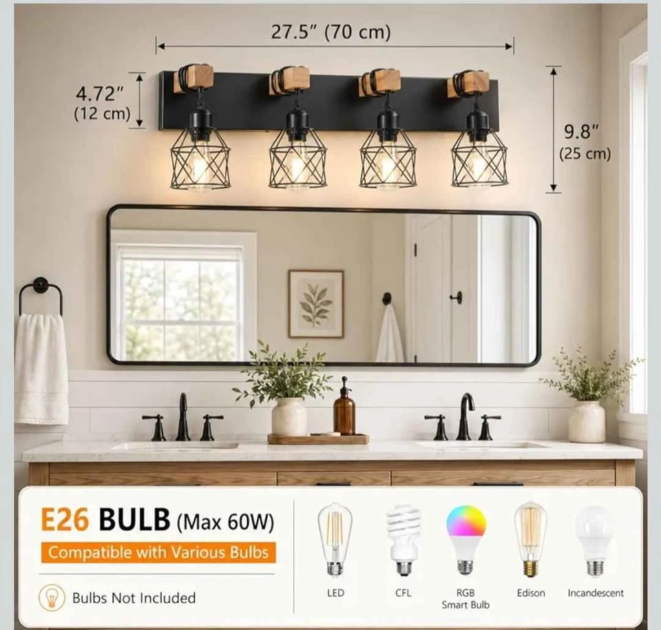 4-Light Bathroom Vanity Light, Black Industrial Wall Fixture - photo 3