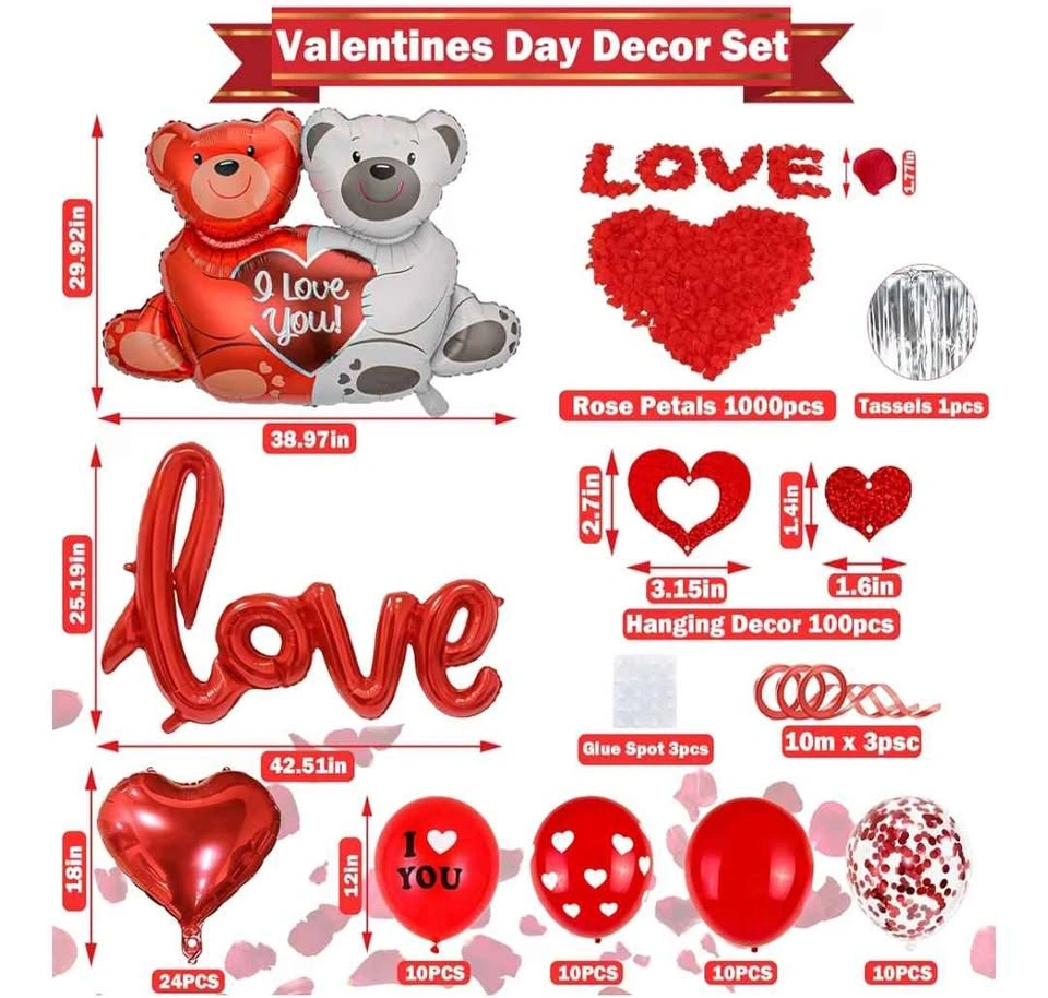 Valentines Day Decorations Heart Balloons and Rose Petals - photo 2