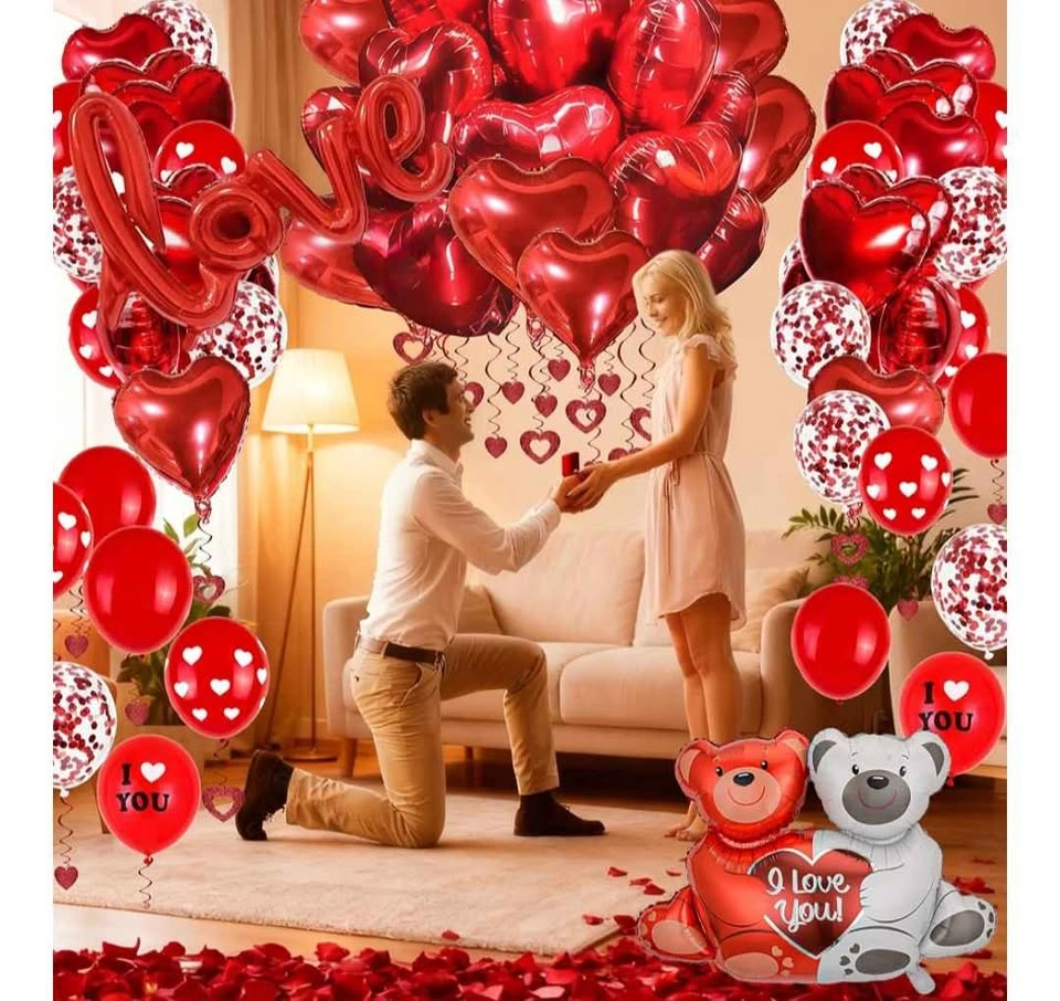 Valentines Day Decorations Heart Balloons and Rose Petals - photo 3