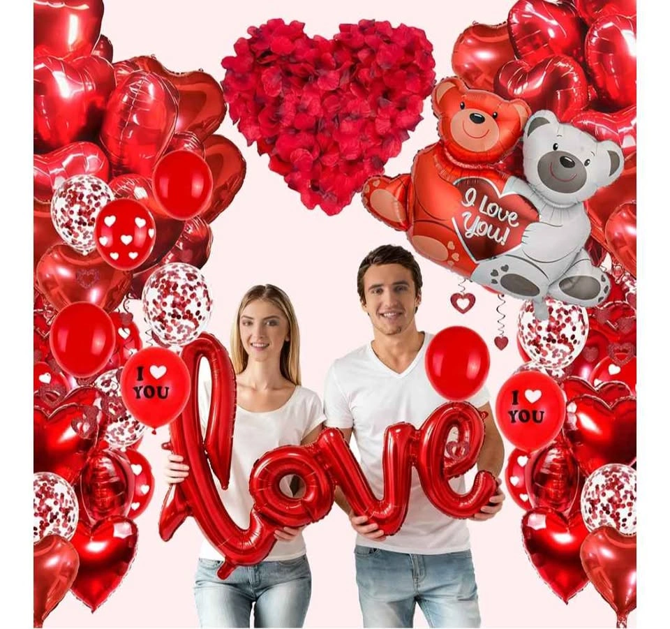 Valentines Day Decorations Heart Balloons and Rose Petals - photo 4
