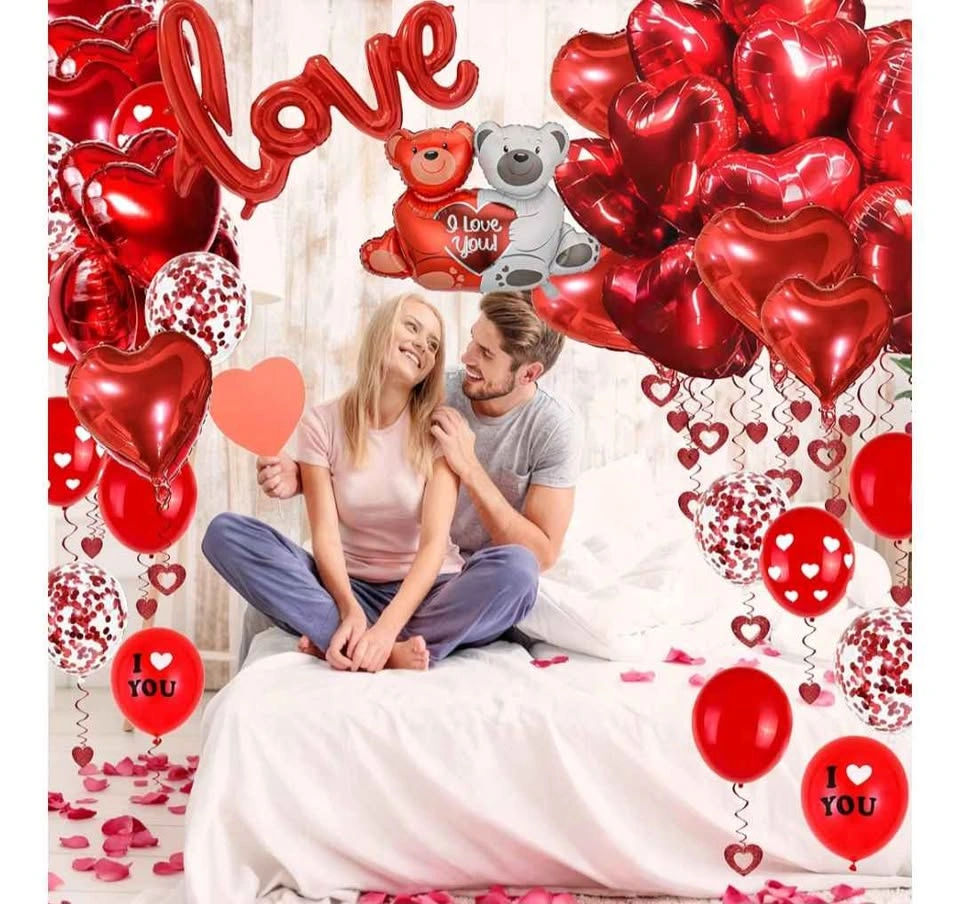 Valentines Day Decorations Heart Balloons and Rose Petals - photo 5