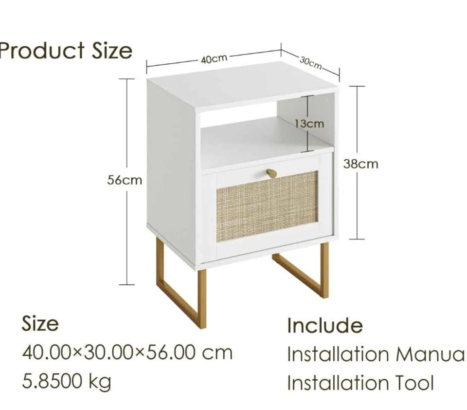 White Nightstand with Rattan Drawer - photo 2