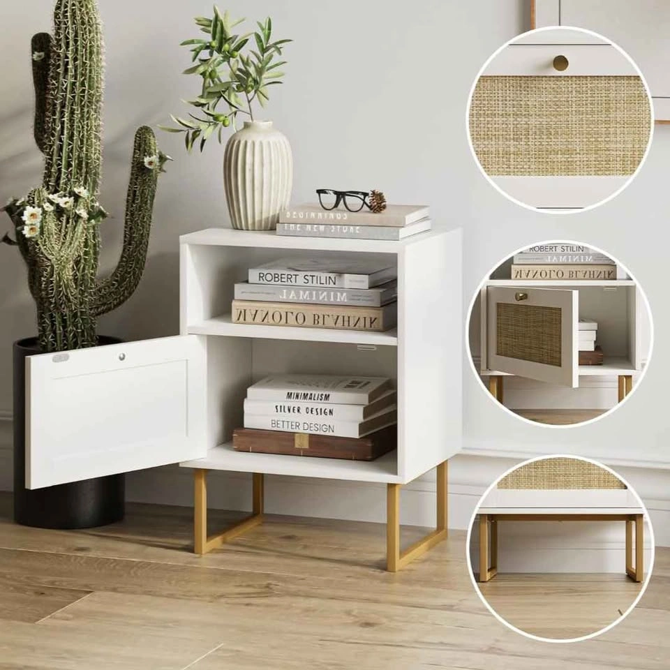 White Nightstand with Rattan Drawer - photo 3
