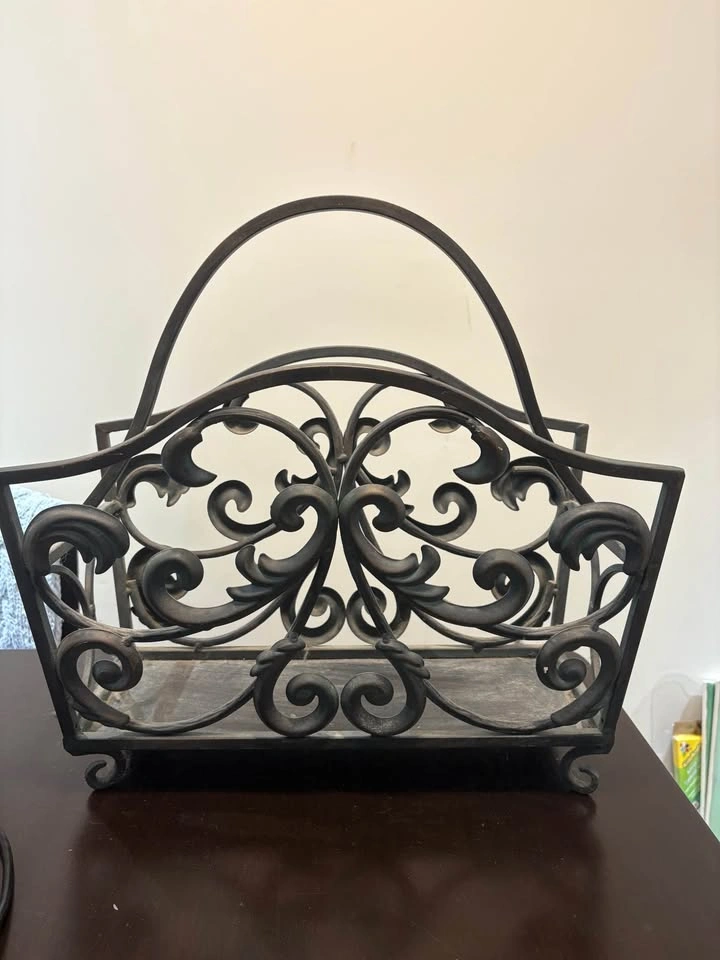 Vintage Wrought Iron Scrollwork Magazine Rack - photo 2