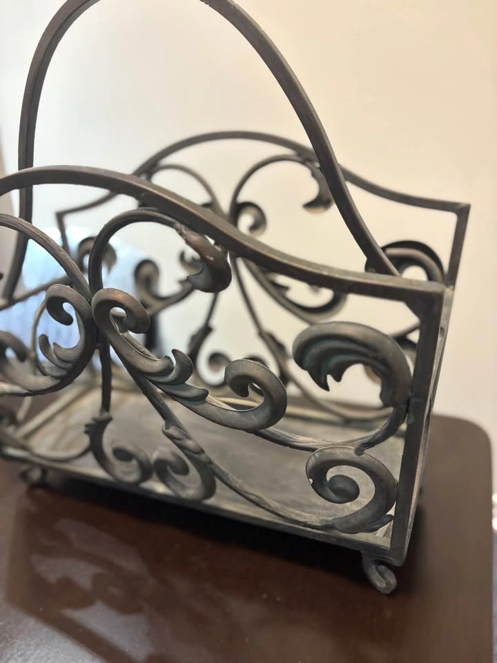 Vintage Wrought Iron Scrollwork Magazine Rack - photo 3