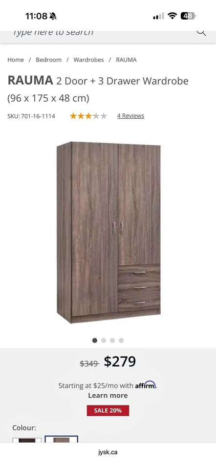 RAUMA 2 Door + 3 Drawer Wardrobe (96 x 175 x 48 cm)