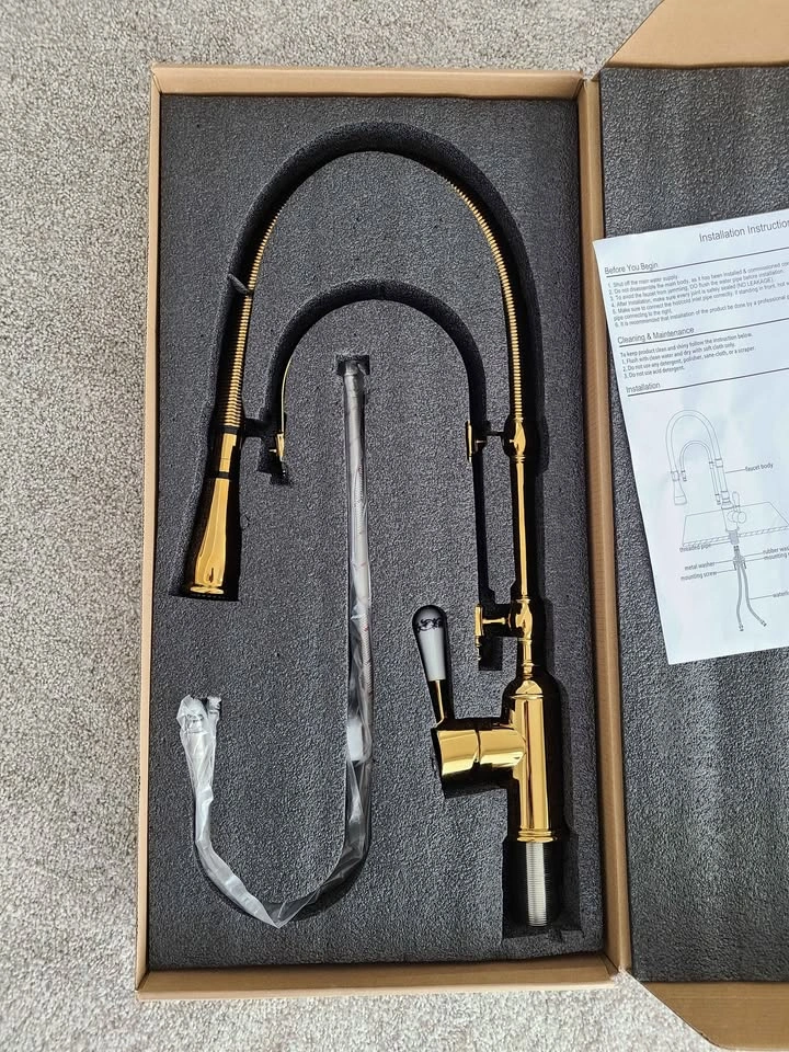 Gold Pull-Down Kitchen Faucet with Ceramic Handle