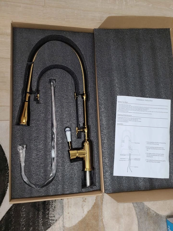 Gold Pull-Down Kitchen Faucet with Ceramic Handle - photo 2