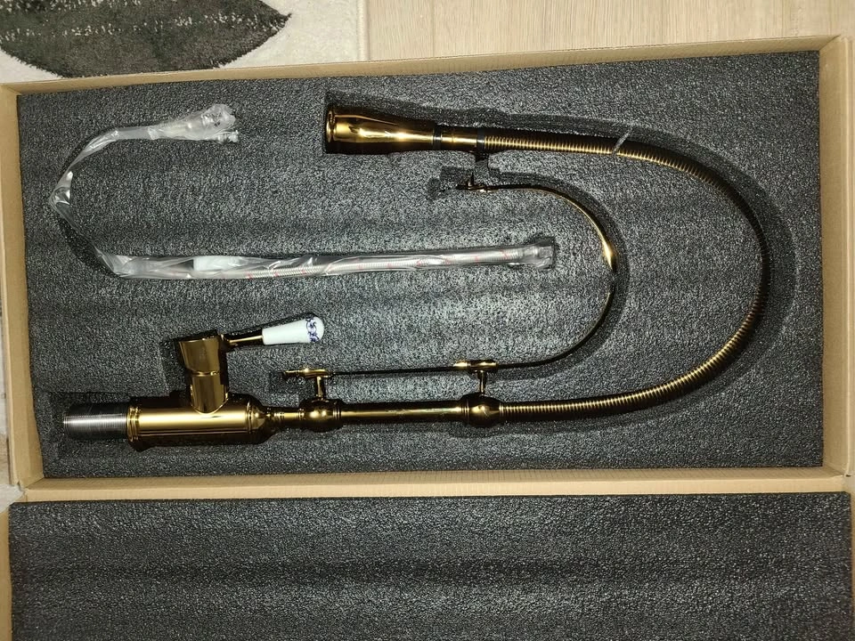 Gold Pull-Down Kitchen Faucet with Ceramic Handle - photo 3