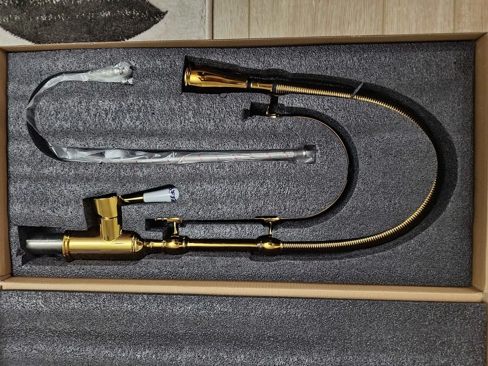 Gold Pull-Down Kitchen Faucet with Ceramic Handle - photo 4
