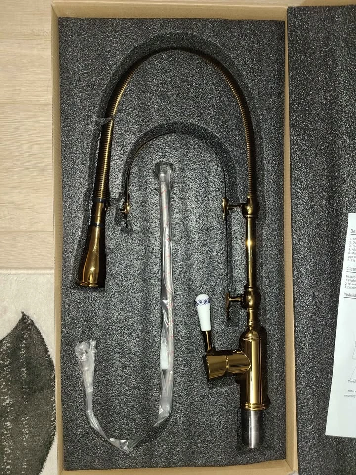 Gold Pull-Down Kitchen Faucet with Ceramic Handle - photo 5