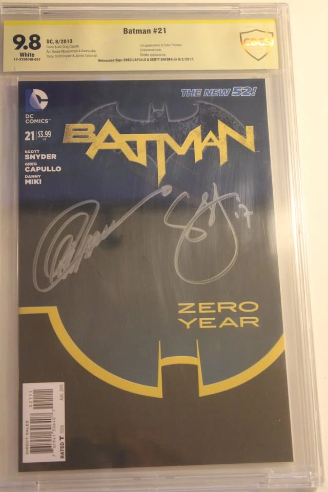 Batman #21 CBCS 9.8 Signed Capullo Snyder 1st App Duke Thomas